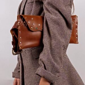 Alternative view of Δερμάτινος Φάκελος σε Ανοιχτό Καφέ Χρώμα με Μεταλλικές Λεπτομέρειες και Στρας